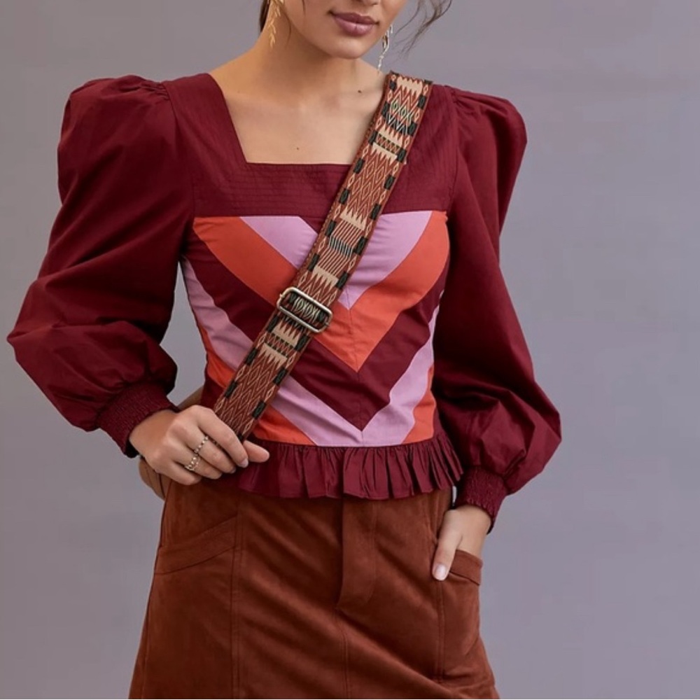 ANTHROPOLOGIE Love the Label ruffle puffed sleeve crop NWT